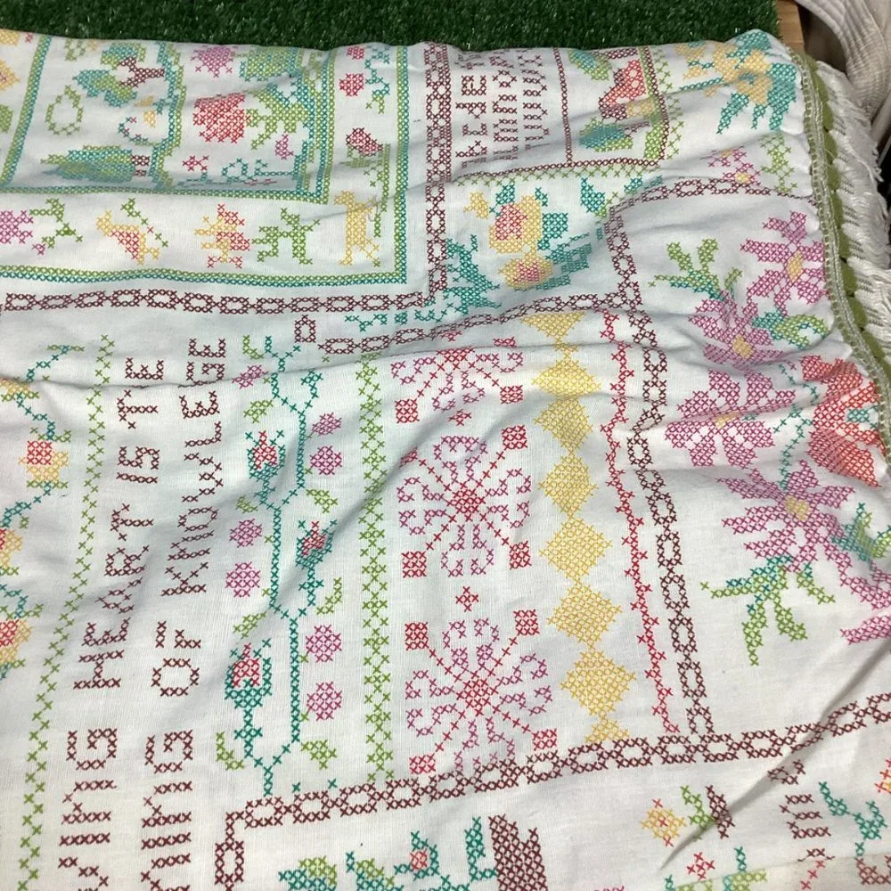 Vintage Sears Perma-Prest Faux Cross Stitch Bedspread